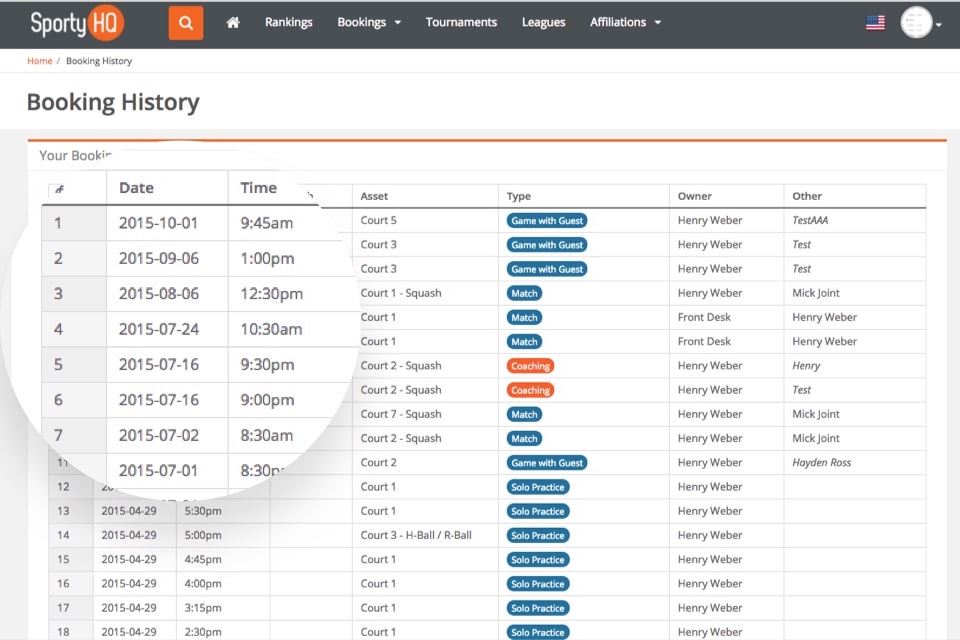 sportyhq Track your members booking history